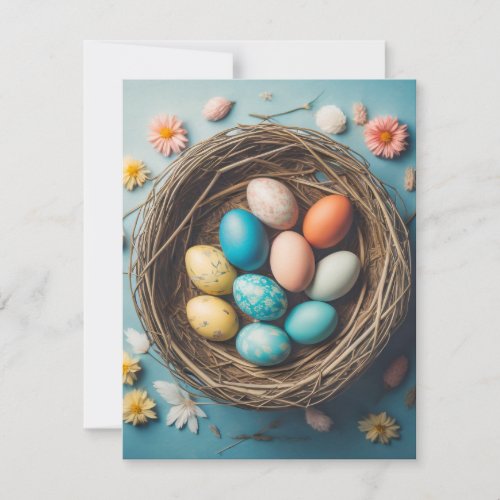 Vibrant Easter Basket With Decorative Eggs Holiday Card