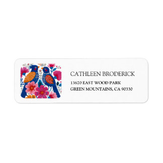 Vibrant Eclectic Folk Birds and Flowers Wedding Label