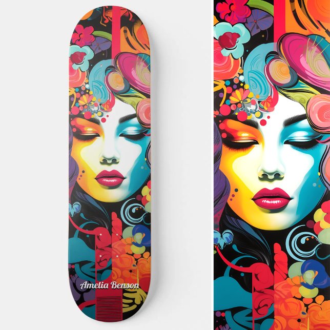 Vibrant Edgy Colorful Street Art Inspired Skateboard (Vibrant Edgy Colorful Street Art Inspired Skateboard)
