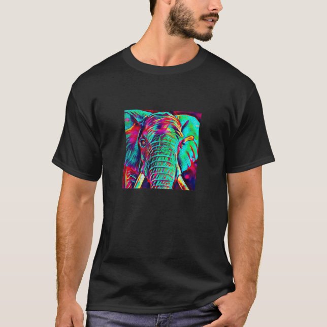 Vibrant Electronic Elephant Art Design T Shirt (Front)