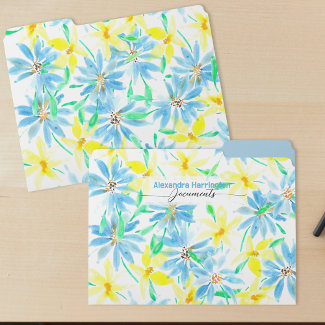 Vibrant Elegant Blue and Yellow Watercolor Flowers