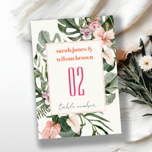 Vibrant Elegant Blush Boho Tropical Floral Wedding Table Number