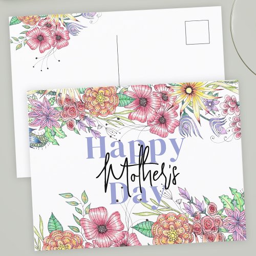 Vibrant Elegant Flowers Leaves Mothers Day Postcard
