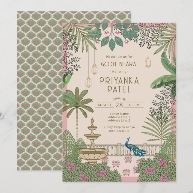 Vibrant Elegant Indian Godh Bharai Invitation (Front/Back)