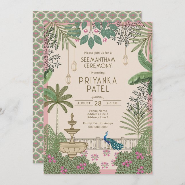Vibrant Elegant Indian Seemantham Ceremony Invitation (Front/Back)