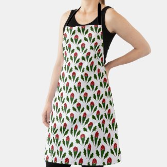 Vibrant Elegant Red Roses & Green Holly Pattern