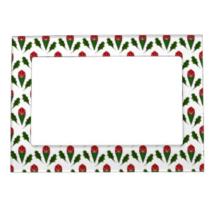 Vibrant Elegant Red Roses & Green Holly Pattern Magnetic Frame