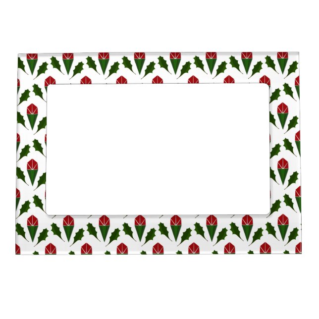 Vibrant Elegant Red Roses & Green Holly Pattern Magnetic Frame (Front)