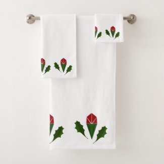 Vibrant Elegant Red Roses & Green Holly Towel