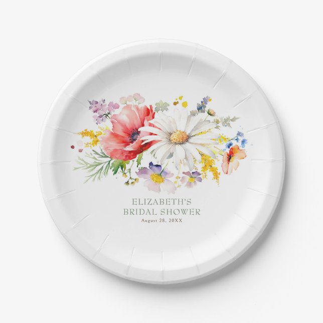 Vibrant Elegant Summer Wildflowers Garden Party Paper Plates (Front)