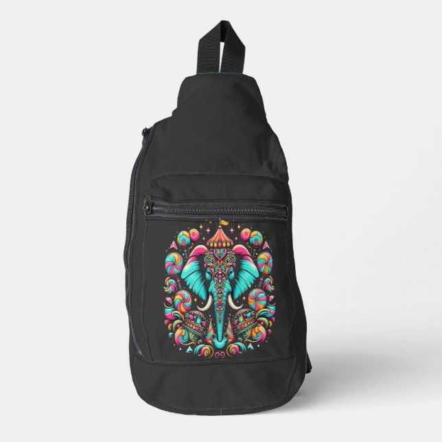 Vibrant Elephant: A Colorful Masterpiece Sling Bag (Front)