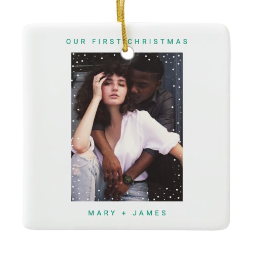 Vibrant Elf Green | Merry and Married Photo Ceramic Ornament