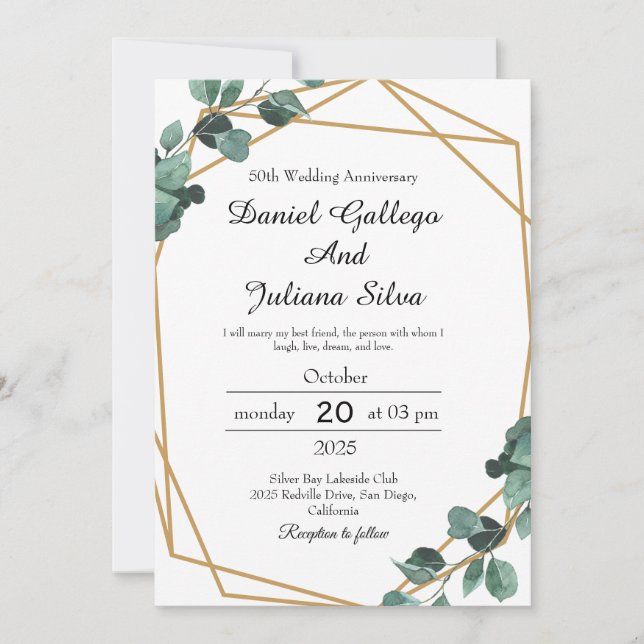 Vibrant Emerald Greenery Wedding Anniversary  Invitation (Front)