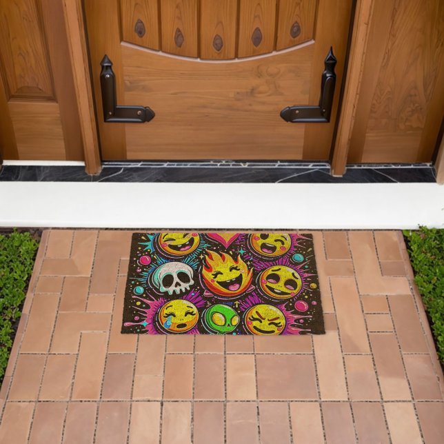 Vibrant Emoji Pop Art Fiber Doormat (Insitu (Outdoor))