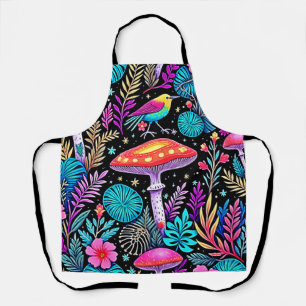 Vibrant Enchanted Forest Mushroom Artwork Apron