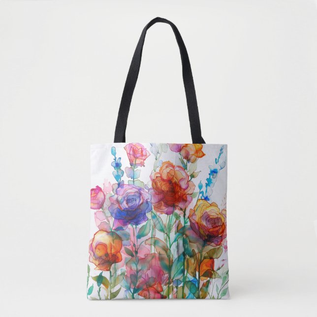 Vibrant Enchanted Garden Watercolor Tote Bag (Front)