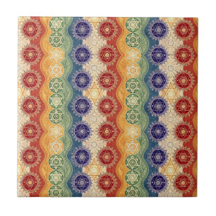 Vibrant Energy Chakra Mandala Design Pattern Art Ceramic Tile