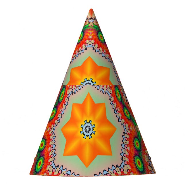 Vibrant energy colors: mandala design. party hat (Front)