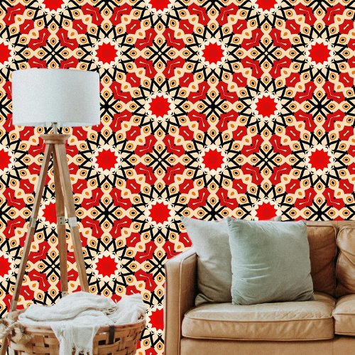 Vibrant Ethnic African Red Black Cream Geometric