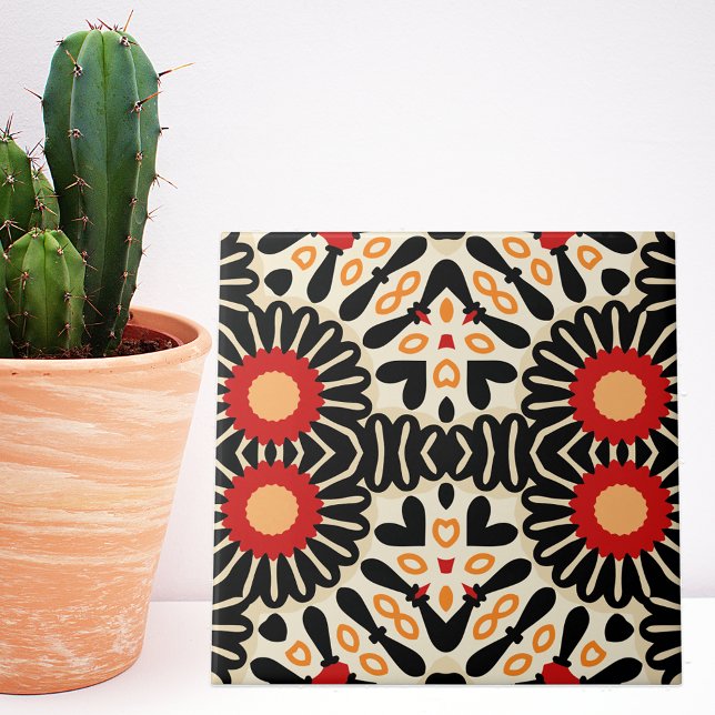 Vibrant Ethnic Arabesque Bohemian Mosaic Pattern Ceramic Tile (Creator Uploaded)