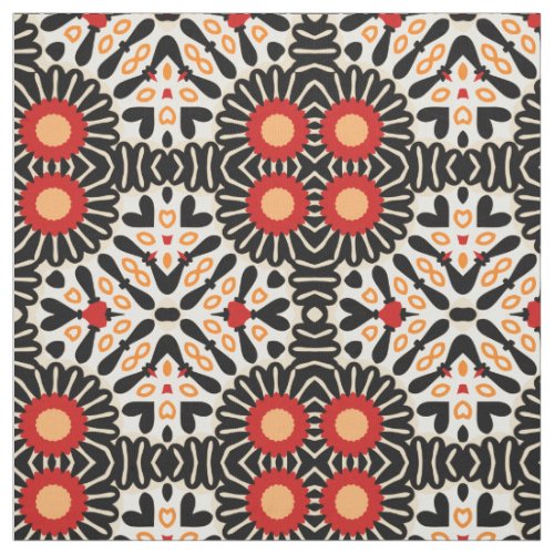 Vibrant Ethnic Arabesque Bohemian Mosaic Pattern Fabric
