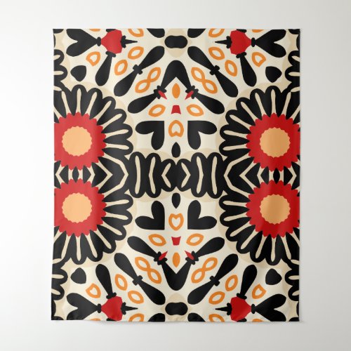 Vibrant Ethnic Arabesque Bohemian Mosaic Pattern Tapestry