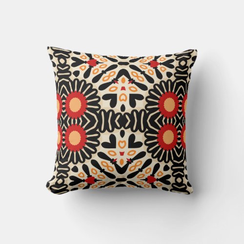 Vibrant Ethnic Arabesque Bohemian Mosaic Pattern Throw Pillow
