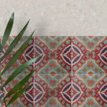 Vibrant Ethnic Distressed Geometric Pattern Ceramic Tile<br><div class="desc">This ceramic tile features a captivating symmetrical pattern that combines traditional and ethnic influences. The geometric shapes, including diamonds and zigzag lines, create a dynamic visual rhythm that is both engaging and harmonious. The color palette is rich and earthy, with teal, burnt orange, deep red, and purple hues, bordered by...</div>