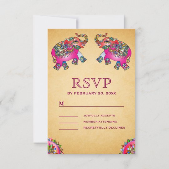 Vibrant Ethnic Elephants Indian Wedding Rsvp Card Zazzle Com