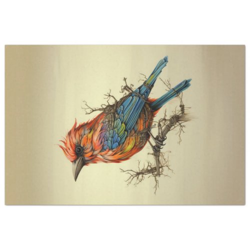 Vibrant exotic colored pop art bird decoupage  tissue paper