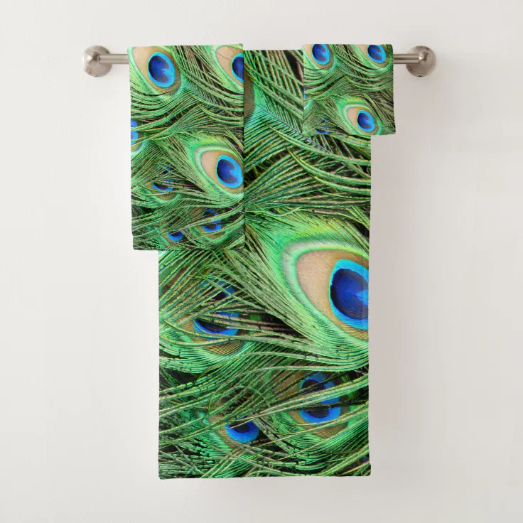 Vibrant Exotic Peacock Feathers Bath Towel Set Zazzle