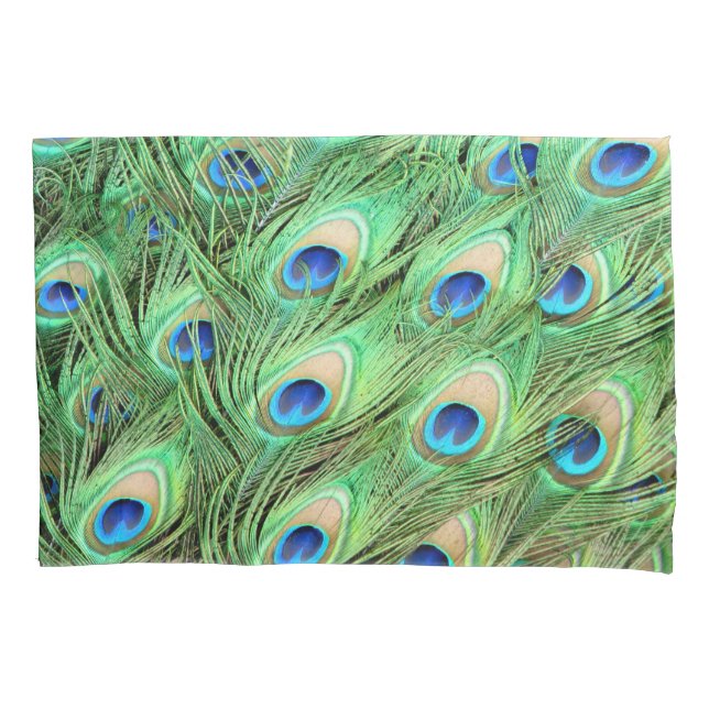 Vibrant Exotic Peacock Feathers Pillow Case (Front)