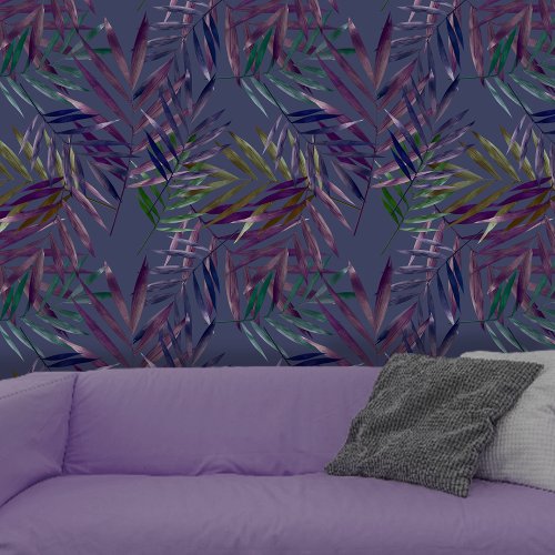 Vibrant Exotic Tropical Palm Leaves on Deep Purple