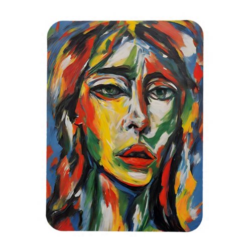 Vibrant Expressionist Abstract Woman Portrait Magnet