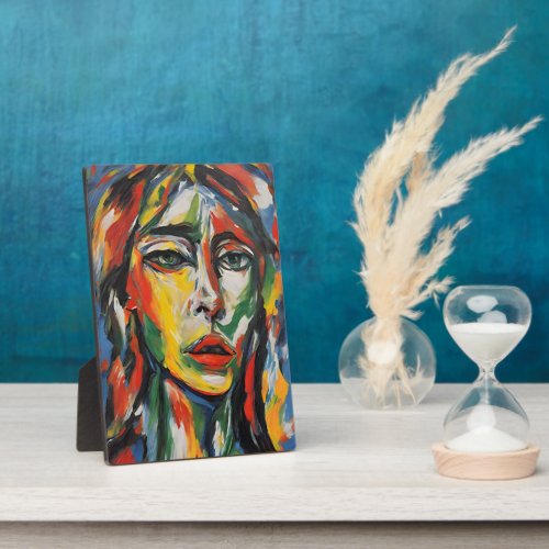 Vibrant Expressionist Abstract Woman Portrait Plaque