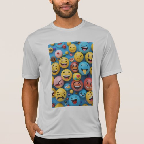 Vibrant Expressions 3D Emojis on Blue Canvas Tee