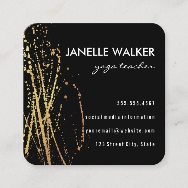 Vibrant Expressive Splatter Square Business Card (Front)