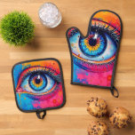 Vibrant Eye Soulful Vision Design Oven Mitt &amp; Pot Holder Set