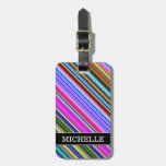 [ Thumbnail: Vibrant & Eyecatching Multicolored Stripes Pattern Luggage Tag ]
