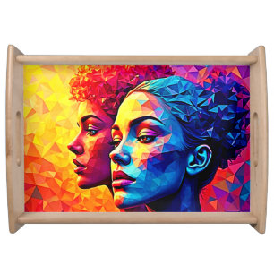 Vibrant Faces Mosaic Abstract Print Serving Tray