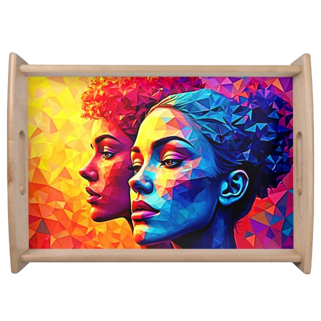 Vibrant Faces Mosaic Abstract Print Serving Tray (Front)