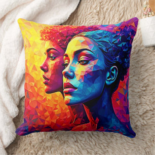 Vibrant Faces Mosaic Abstract Print Throw Pillow