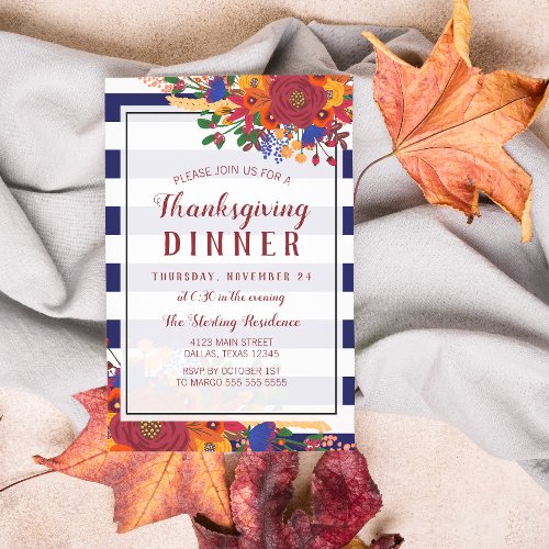 Vibrant Fall Bouquet Thanksgiving Dinner Invitation