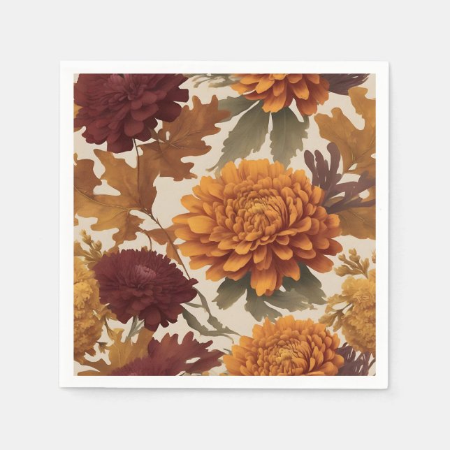 Vibrant Fall Chrysanthemums Asters and Marigolds Napkins (Front)