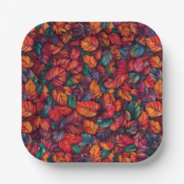 Vibrant Fall Leaves Paper Plates (Front)