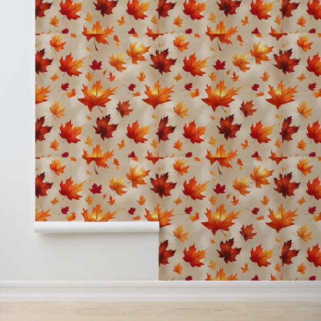 Vibrant Fall Maple Leaves Peel and Stick Wall Art (Application)