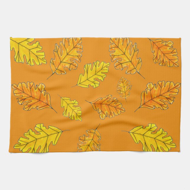 Vibrant Fall Oak Leaves Autumn Kitchen Towel (Horizontal)
