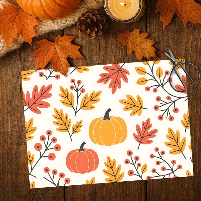 Vibrant Fall Pumpkin Berry Autumn Leaves Pattern Tissue Paper (Creator Uploaded)