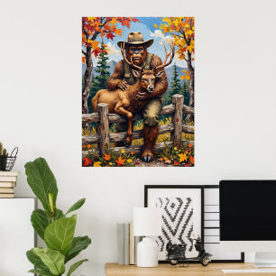 Vibrant Fall: Sasquatch and the Stag Poster