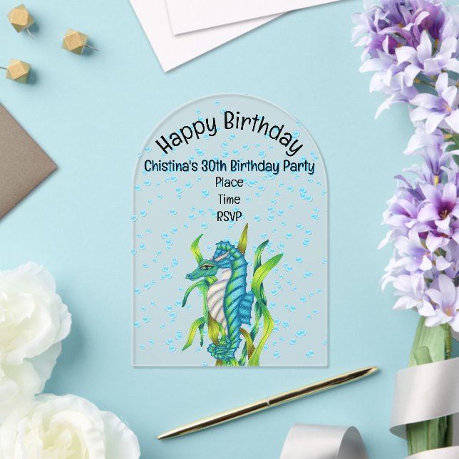 Vibrant Fantasy Aqua Blue Sea Dragon Bubbles Acrylic Invitations (Insitu (Wedding))